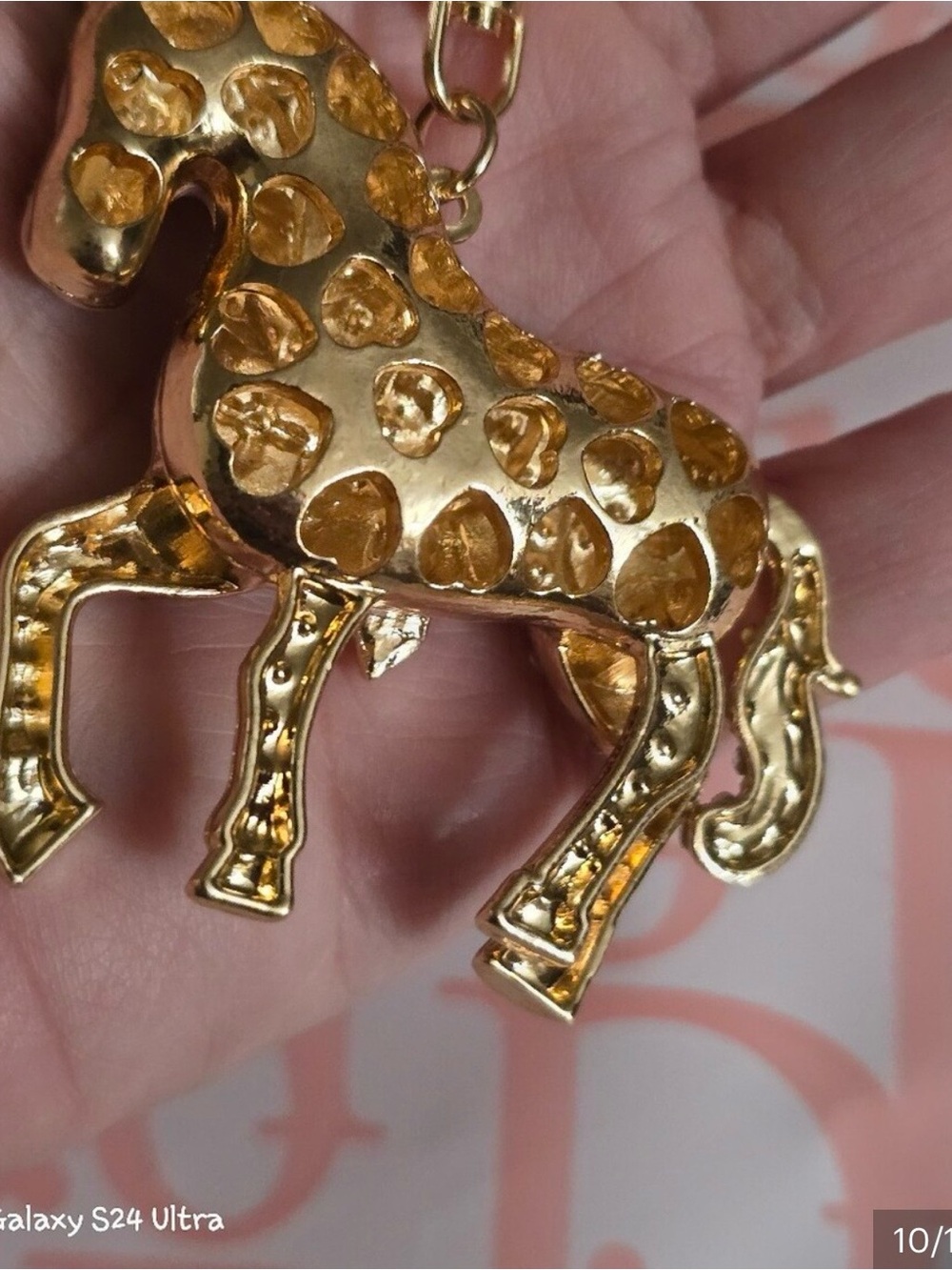Gold & Pink Horse Crystal Bag Charm and Keychain - Fashion Accessory - Picture 6 of 6